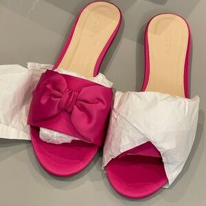 J Crew Women's Satin Dark Peony Pink Slide Sandals New 9